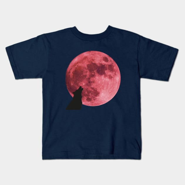 super pink moon wolf Kids T-Shirt by tita